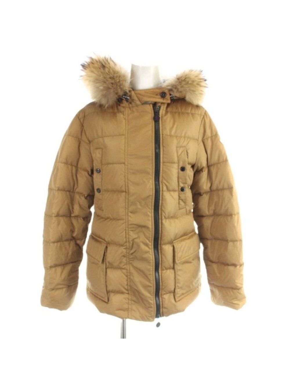 Moncler Mel Down Jacket Hood Raccoon Fur 00 Brown Beige